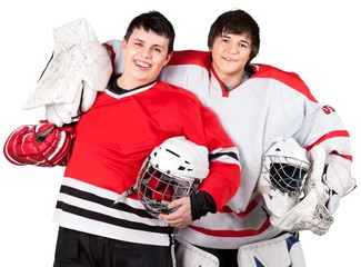 Fototapeta na wymiar Two Smiling hockey Players