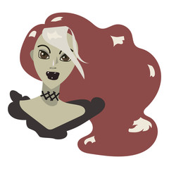 gothic girl with black and plump lips red hair in black dress isolated illustration on white background