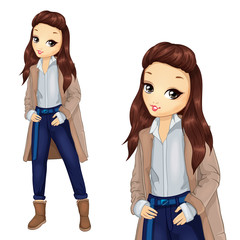 Girl In Long Sheepskin Coat