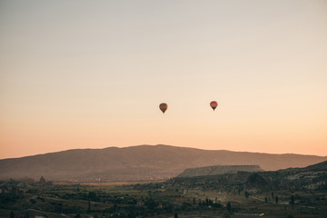 Balloon flight. The famous tourist attraction of Cappadocia is an air flight. Cappadocia is known all over the world as one of the best places for flights with balloons. Cappadocia, Turkey.