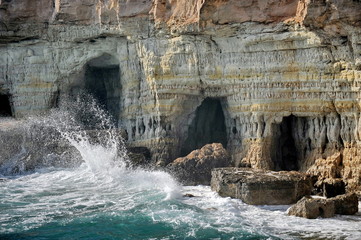 Cyprus. Coast of the Mediterranean Sea. Pirate Caves