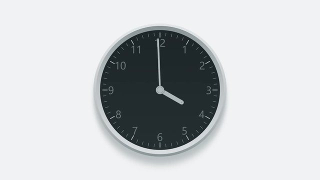 Office wall clock measuring off working hours from 8 a.m. to 4 p.m. Time lapse animation
