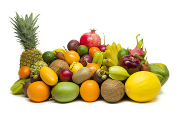 Exotic tropical fruits isolated on white background, healthy food, vegetarian diet 
