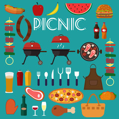 Barbecue grill set food vector illustration.