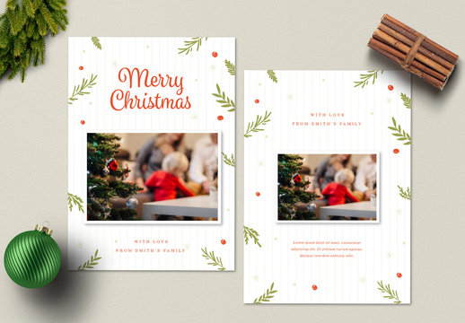 Christmas Photo Card Layout with Illustrations 1