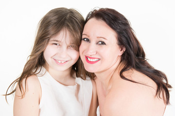 cheerful single mother family with daughter pretty smile and happy