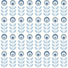 Scandinavian floral background, mid century wallpaper, seamless abstract pattern,  Blue, silver grey and white colors .  - 196236711