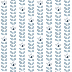 Scandinavian floral background, mid century wallpaper, seamless abstract pattern, Blue, silver grey and white colors.  - 196236901