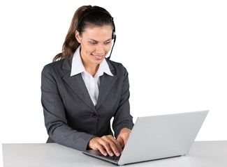 Portrait of a Female Phone Operator in Headset