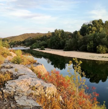 View of the Gardon (river), near Collias, and close to Pont du Gard, FRANCE