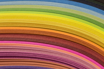 Multicolored quilling paper curved stripes forming a bright background. quilling rainbow colors, close-up, Colorful abstract lines for background. 