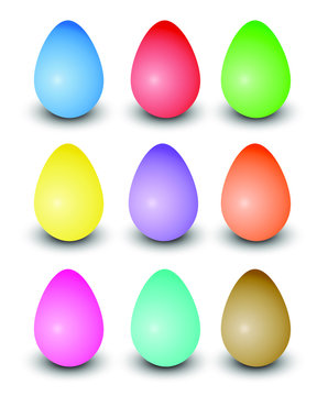 set of varied colored realistic easter eggs with vector shadows three dimensional