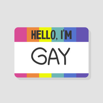 Hello, I'm gay Badge. Rainbow card. Flat editable vector illustration, clip art