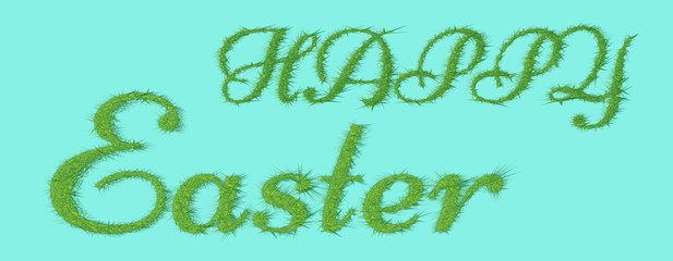 The inscription of happy easter from grass and thorns. Vector illustration