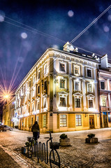 Fototapeta premium Scenic night Lviv cityscape architecture on the long exposure