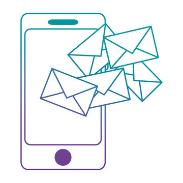smartphone device with envelopes vector illustration design