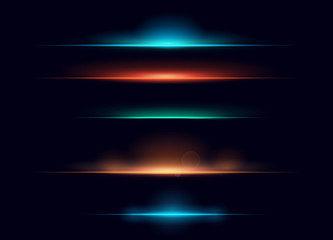 Vector illustration set of colorful realistic flare elements collection. Rising light effect.