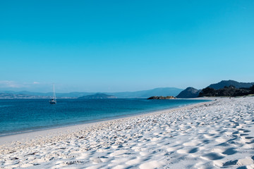 Islas Cies, Vigo, Spain. Vigo estuarys greatest treasure. Galicia.  Island connected by beach Playa de Rodas.