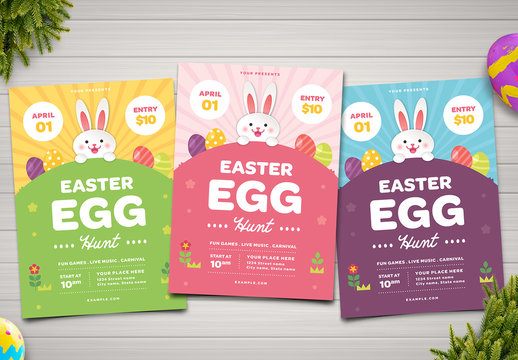 Easter Egg Hunt Flyer Layout with Bunny Illustration