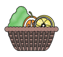 basket with healthy fruits icon over white background, colorful design. vector illustration