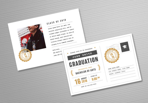 Graduation Invitation Postcard Layout with Gold Accents