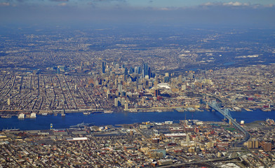 Aerial view of the skyline of the city of Philadelphia in Pennsylvania