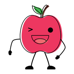 kawaii apple wiking an eye over white background, colorful design. vector illustration