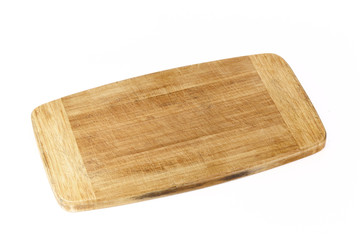 Scratched old cutting board isolated on white background