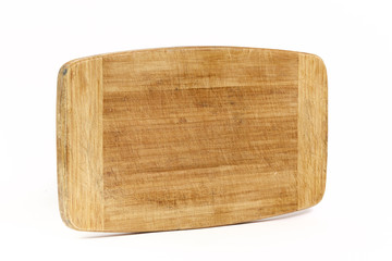 Scratched old cutting board isolated on white background
