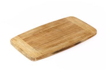 Scratched old cutting board isolated on white background