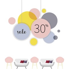 Furniture sale banner background template with luxury sofa, couch, chair and armchair. Vector illustration.