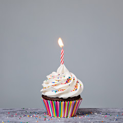 Birthday Cupcake with red candle - 196246769