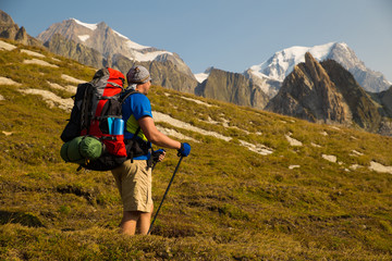 expedition in mountains with a tent
