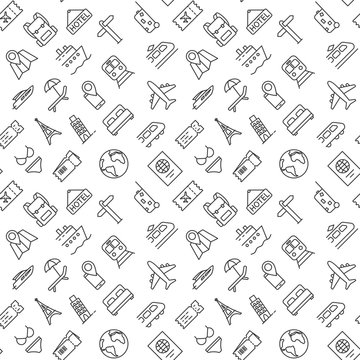 Seamless travel pattern vector on white background