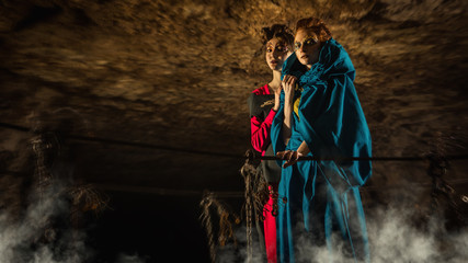 Mysterious witches on the suspension bridge in the dungeon.