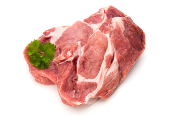 Meat pork slices isolated on the white background.