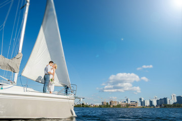 couple in love on a yacht. engagement.