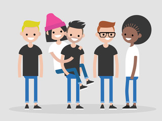 International group of young friends. Diversity. Millennials. Full length characters. Flat editable vector illustration, clip art