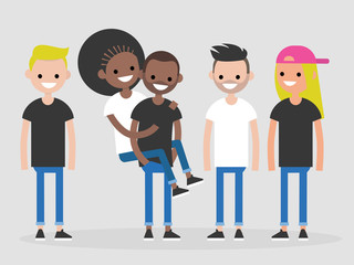 International group of young friends. Diversity. Millennials. Full length characters. Flat editable vector illustration, clip art
