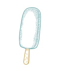 Popsicle on wood stick. Vector vintage color engraving