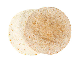 plain and wholegrain wheat tortillas isolated on white