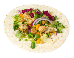 Traditional mexican chicken tortilla wrap