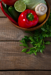vegetables on wooden surface
