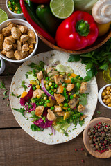 Traditional mexican chicken tortilla wrap