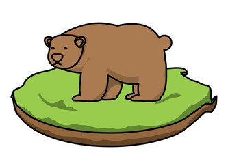 Wild grizzly bear on grass block over white background, colorful design. vector illustration