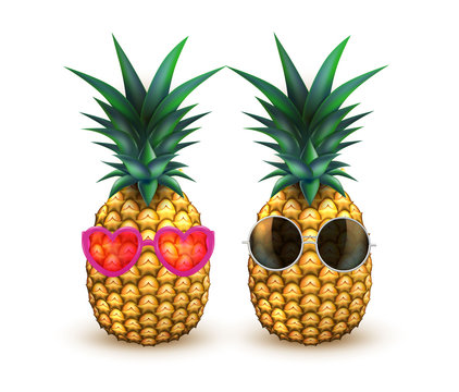 Pineapple in sunglasses realistic summer fruit