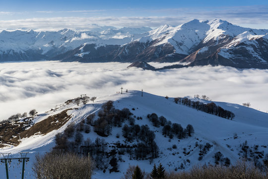 View over the Alps in Mottarone, Stresa, Italy