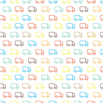 Seamless cute color trucks pattern on white background