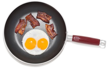Eggs and bacon on a skillet