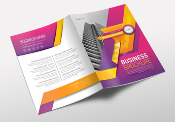 Brochure Cover Layout with Purple and Orange Accents 2
